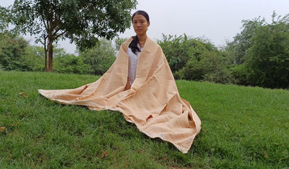 PEACE SILK Traditional Handspun/Handwoven Non-Violent Pure Raw Eri Silk Meditation Shawl/Scarf,Ethical Silk Tantrik Buddhist Prayer Wrap/Zen