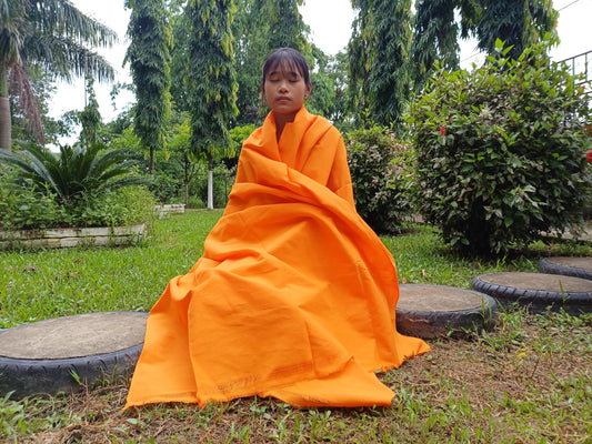 X- Large Handwoven Pure Organic Cotton  Saffron Tibetan Buddhist Monk Meditation Shawl,Indian Cotton Tantrik Wrap,TibetanBuddhist Prayer Zen