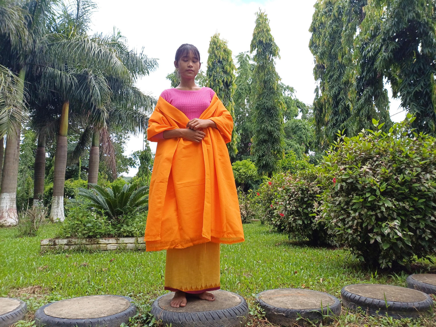 X- Large Handwoven Pure Organic Cotton  Saffron Tibetan Buddhist Monk Meditation Shawl,Indian Cotton Tantrik Wrap,TibetanBuddhist Prayer Zen