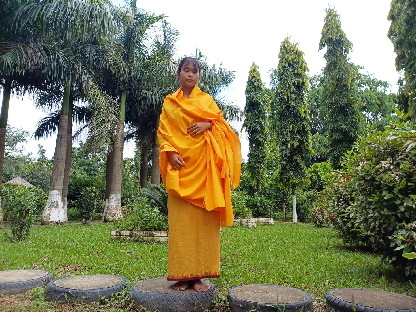 X-Large  Handwoven Pure Organic Cotton Saffron Tibetan Buddhist Monk Meditation Shawl,Indian Cotton Tantrik Wrap,Tibetan Buddhist Prayer Zen