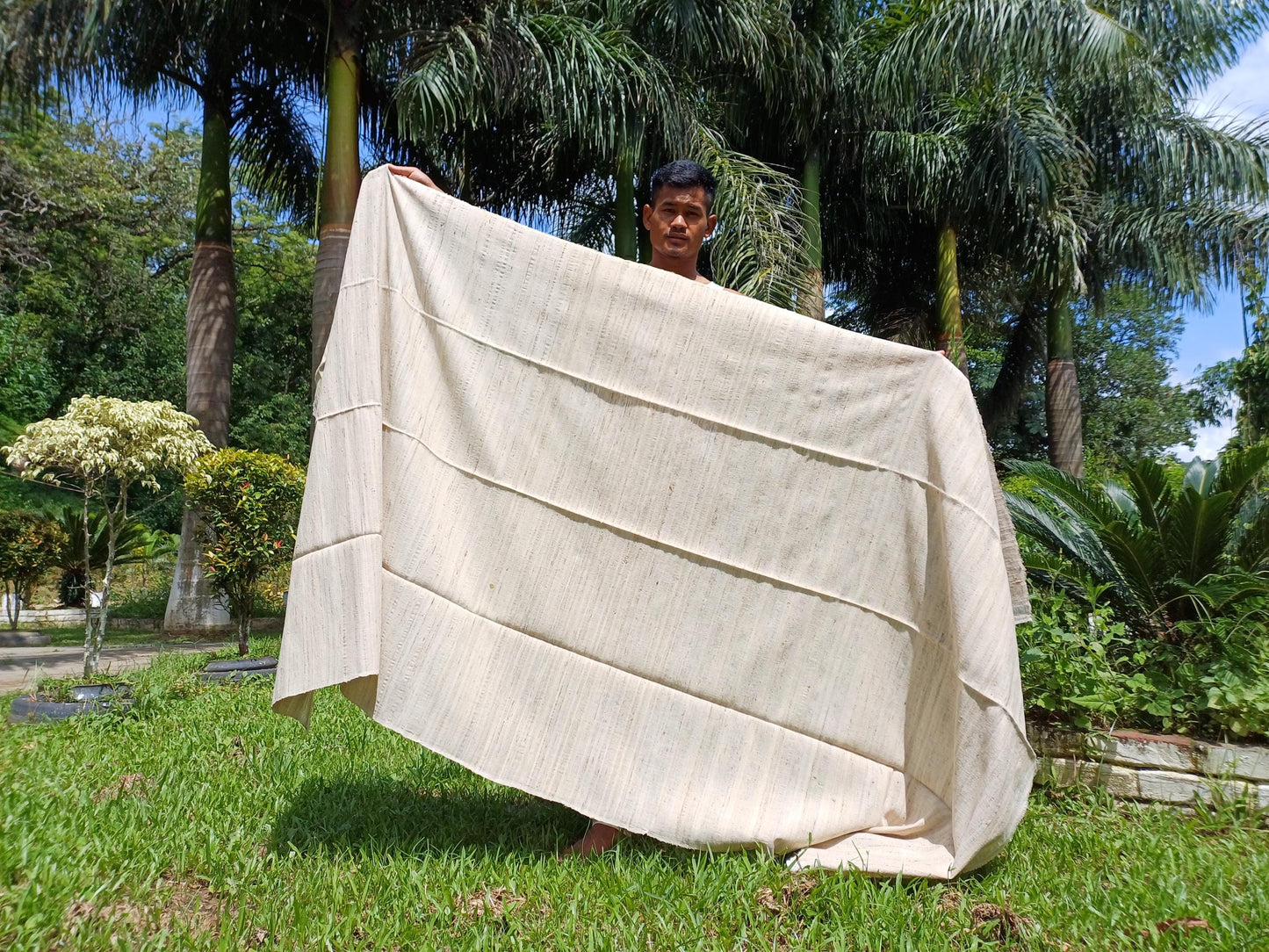 NON-VIONENT Large Traditional Handspun/Handwoven Pure Raw Eri Silk Meditation Shawl, Oversized Peace Silk Shawl,Ethical Silk Prayer Wrap/Zen