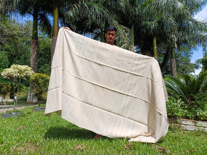 NON-VIONENT Large Traditional Handspun/Handwoven Pure Raw Eri Silk Meditation Shawl, Oversized Peace Silk Shawl,Ethical Silk Prayer Wrap/Zen