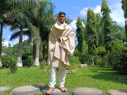 NON-VIONENT Large Traditional Handspun/Handwoven Pure Raw Eri Silk Meditation Shawl, Oversized Peace Silk Shawl,Ethical Silk Prayer Wrap/Zen