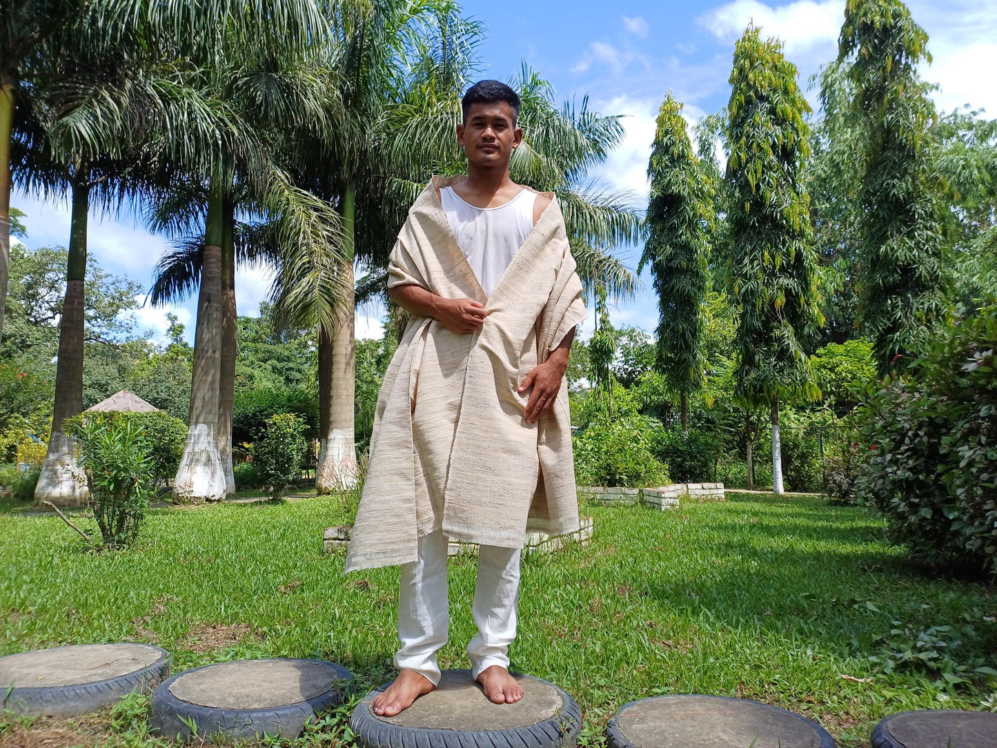 NON-VIONENT Large Traditional Handspun/Handwoven Pure Raw Eri Silk Meditation Shawl, Oversized Peace Silk Shawl,Ethical Silk Prayer Wrap/Zen