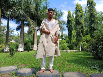NON-VIONENT Large Traditional Handspun/Handwoven Pure Raw Eri Silk Meditation Shawl, Oversized Peace Silk Shawl,Ethical Silk Prayer Wrap/Zen