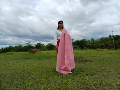 Large Traditional HandspunHandwoven Pink Raw Eri Silk Buddhist Meditation Shawl,Oversize Peace Silk Wrap,Non-Violent Silk Tantrik Prayer Zen