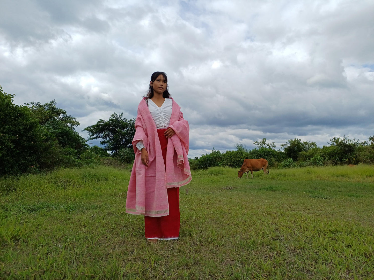 Large Traditional HandspunHandwoven Pink Raw Eri Silk Buddhist Meditation Shawl,Oversize Peace Silk Wrap,Non-Violent Silk Tantrik Prayer Zen