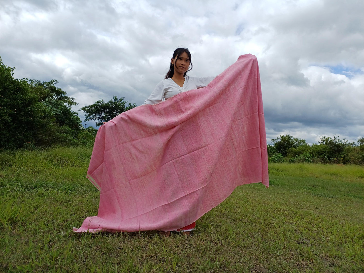 Large Traditional HandspunHandwoven Pink Raw Eri Silk Buddhist Meditation Shawl,Oversize Peace Silk Wrap,Non-Violent Silk Tantrik Prayer Zen