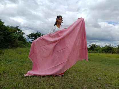 Large Traditional HandspunHandwoven Pink Raw Eri Silk Buddhist Meditation Shawl,Oversize Peace Silk Wrap,Non-Violent Silk Tantrik Prayer Zen
