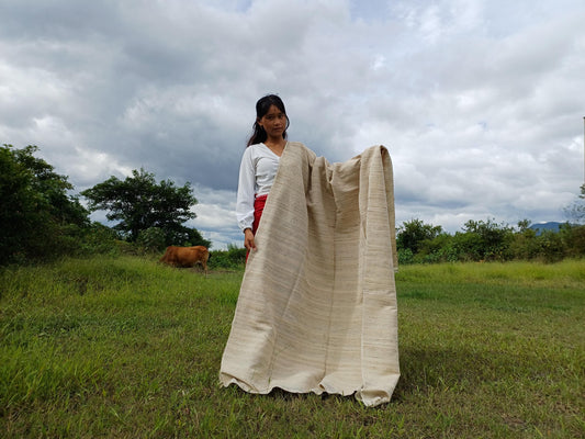 PEACE SILK Traditional Handspun/Handwoven Non-Violent Pure Raw Eri Silk Meditation Shawl/Scarf,Ethical Silk Tantrik Buddhist Prayer Wrap/Zen