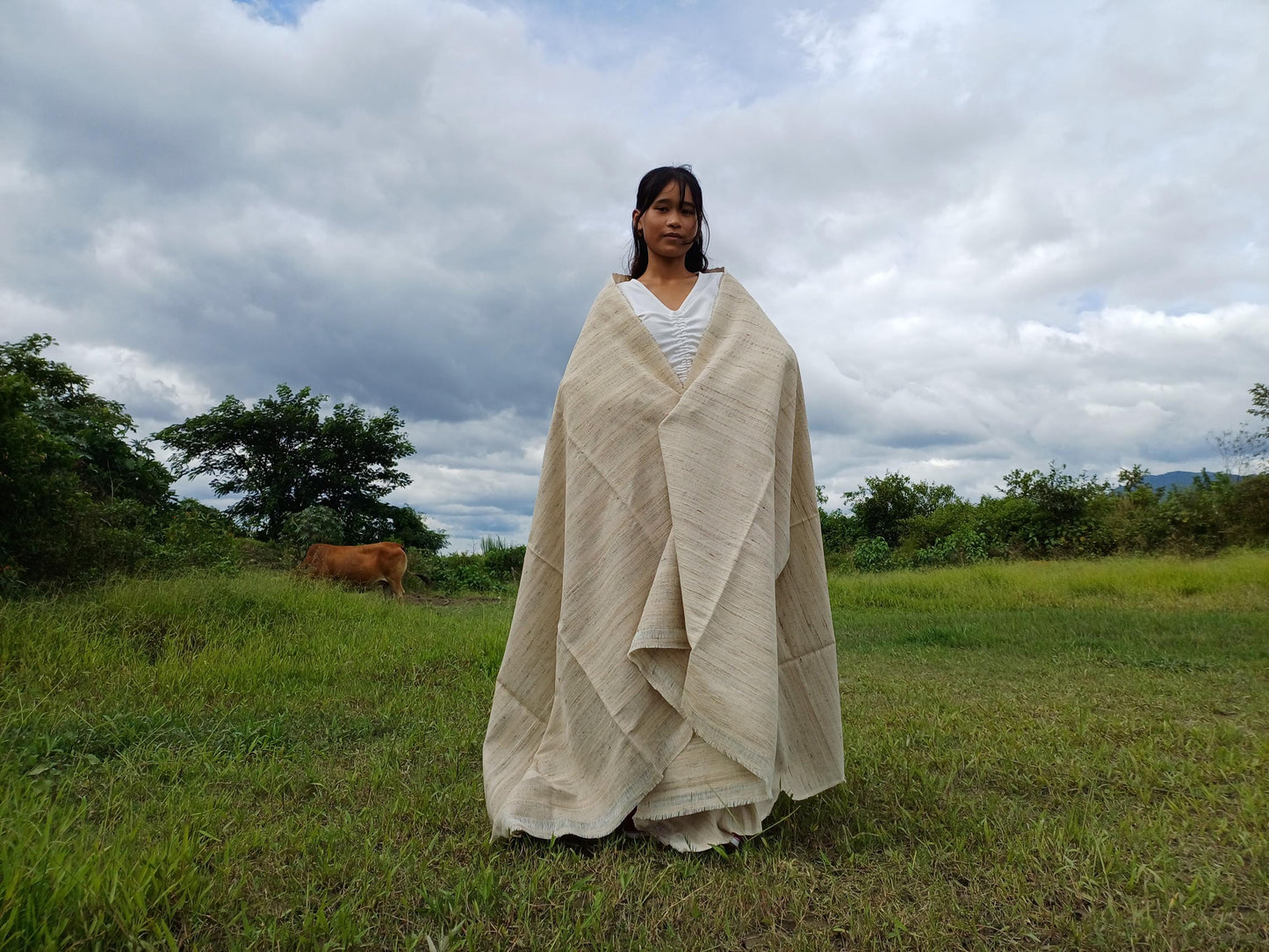 PEACE SILK Traditional Handspun/Handwoven Non-Violent Pure Raw Eri Silk Meditation Shawl/Scarf,Ethical Silk Tantrik Buddhist Prayer Wrap/Zen