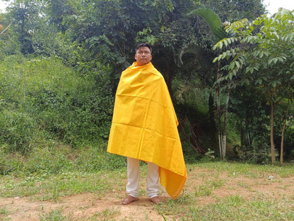 X-Large Handwoven Pure Organic Cotton Saffron Yellow Tibetan Buddhist Monk Meditation Shawl,Indian Cotton Tantrik Wrap,Tibetan Prayer Zen