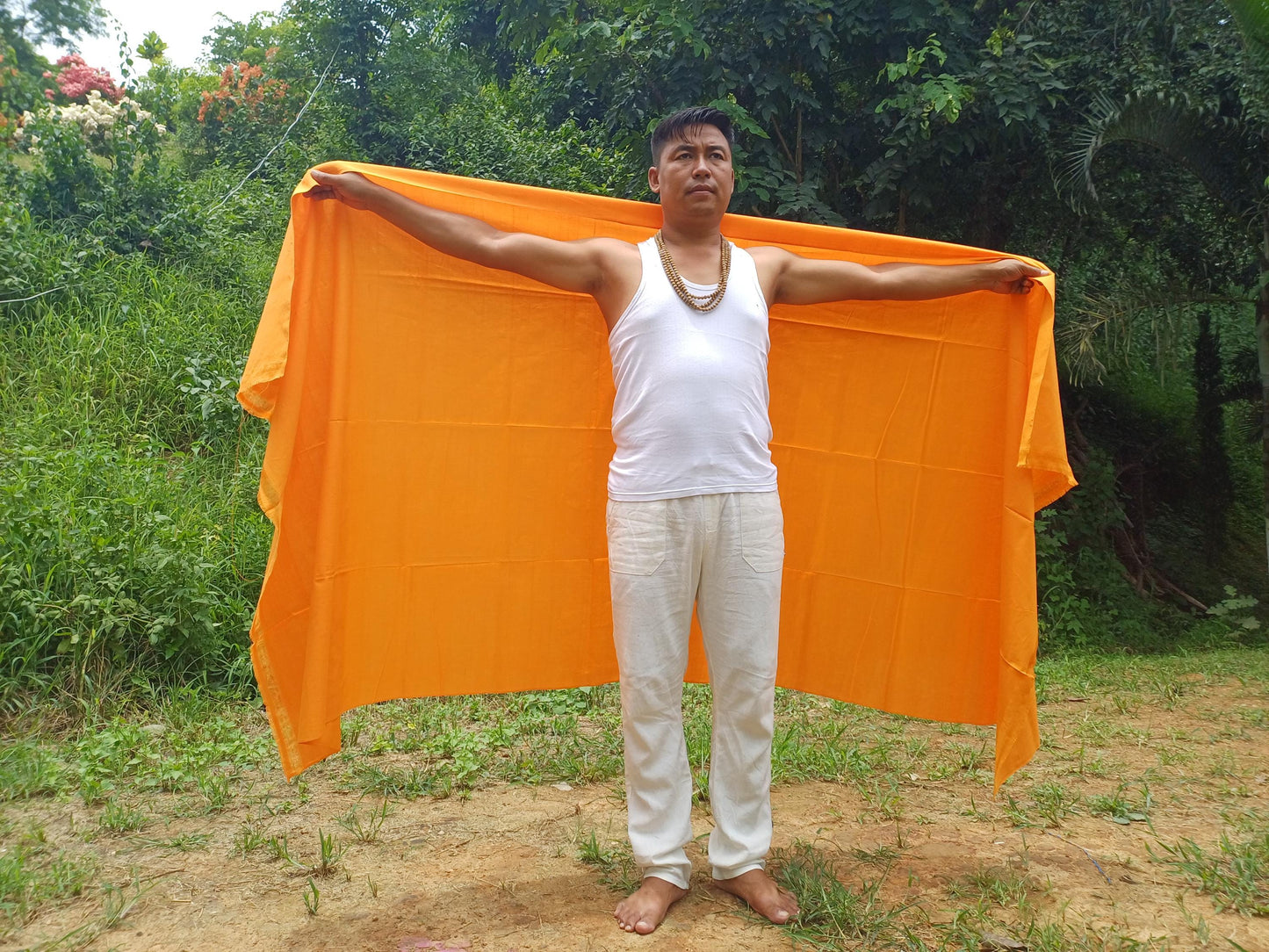 X-Large Handwoven Pure Organic Cotton  Orange Tibetan Buddhist Monk Meditation Shawl,Indian Cotton Tantrik Wrap,Tibetan Buddhist Prayer Zen