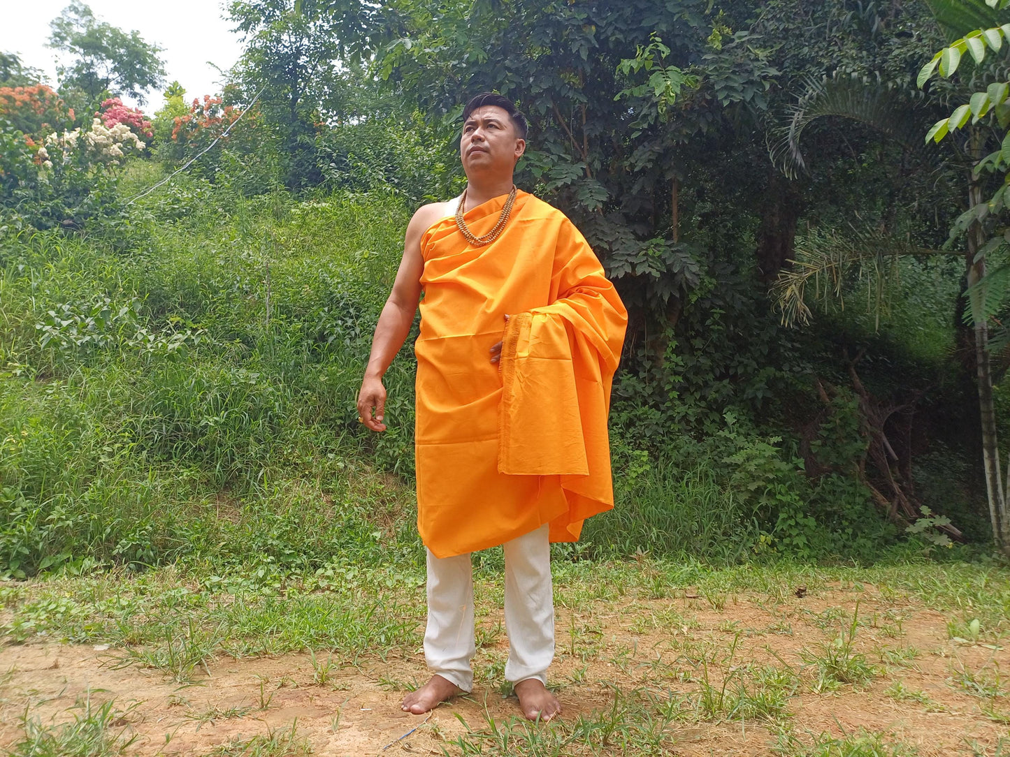 X-Large Handwoven Pure Organic Cotton  Orange Tibetan Buddhist Monk Meditation Shawl,Indian Cotton Tantrik Wrap,Tibetan Buddhist Prayer Zen