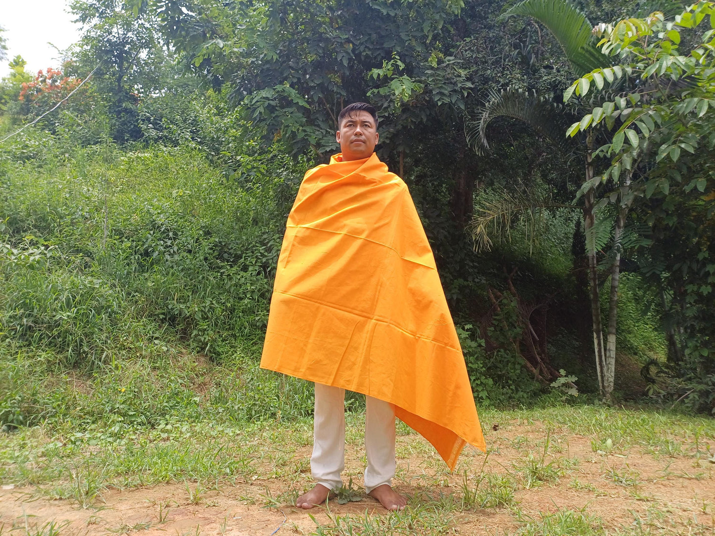 X-Large Handwoven Pure Organic Cotton  Orange Tibetan Buddhist Monk Meditation Shawl,Indian Cotton Tantrik Wrap,Tibetan Buddhist Prayer Zen
