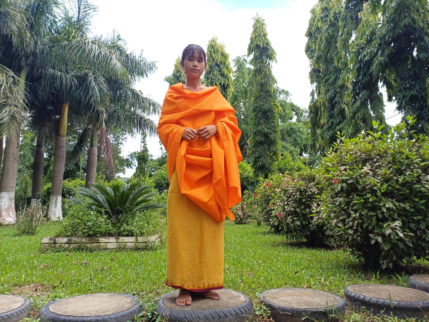 X- Large Handwoven Pure Organic Cotton  Saffron Tibetan Buddhist Monk Meditation Shawl,Indian Cotton Tantrik Wrap,TibetanBuddhist Prayer Zen