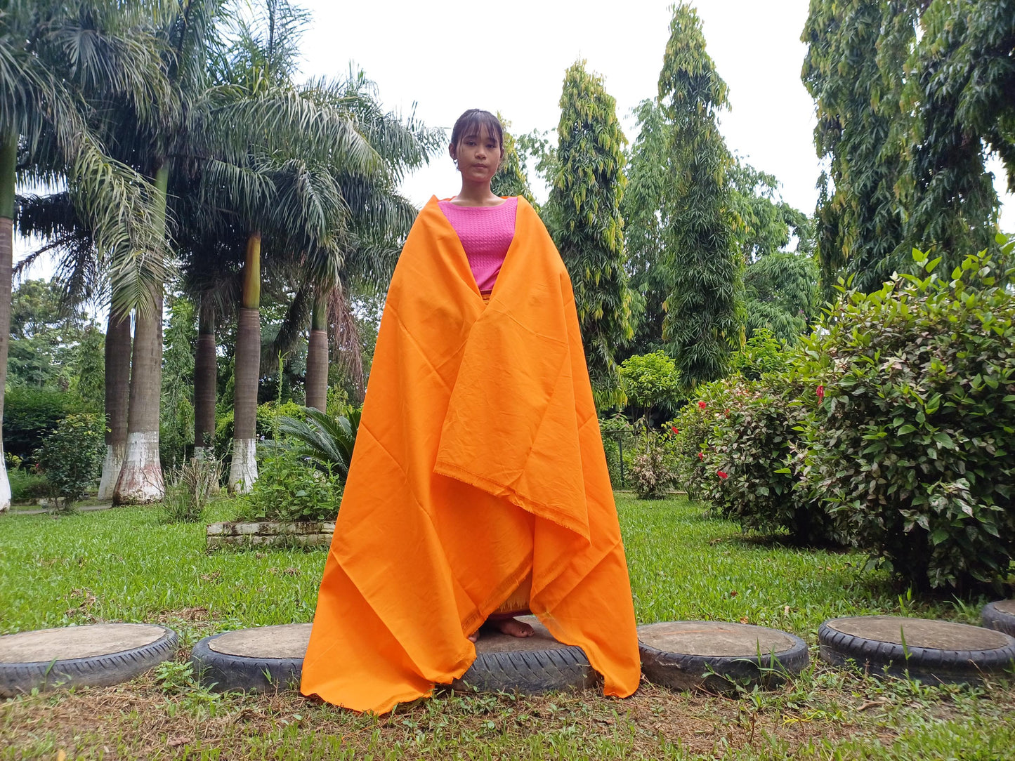 X- Large Handwoven Pure Organic Cotton  Saffron Tibetan Buddhist Monk Meditation Shawl,Indian Cotton Tantrik Wrap,TibetanBuddhist Prayer Zen