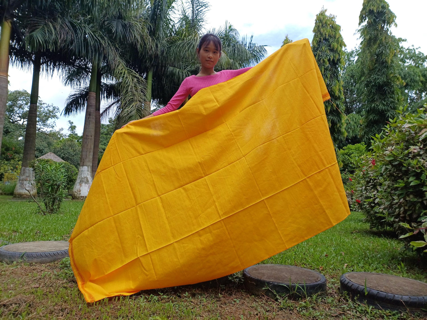 X-Large  Handwoven Pure Organic Cotton Saffron Tibetan Buddhist Monk Meditation Shawl,Indian Cotton Tantrik Wrap,Tibetan Buddhist Prayer Zen