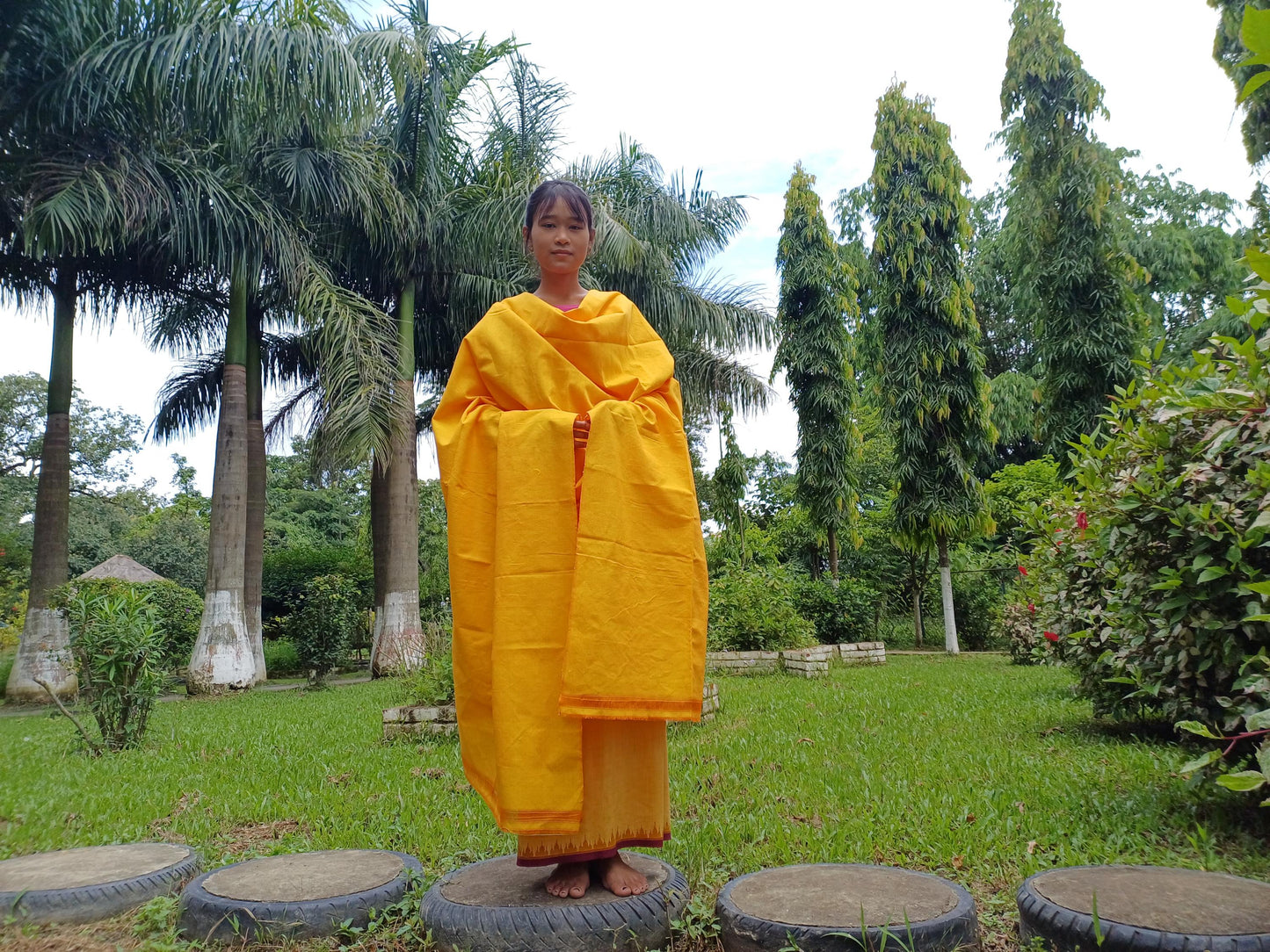 X-Large  Handwoven Pure Organic Cotton Saffron Tibetan Buddhist Monk Meditation Shawl,Indian Cotton Tantrik Wrap,Tibetan Buddhist Prayer Zen
