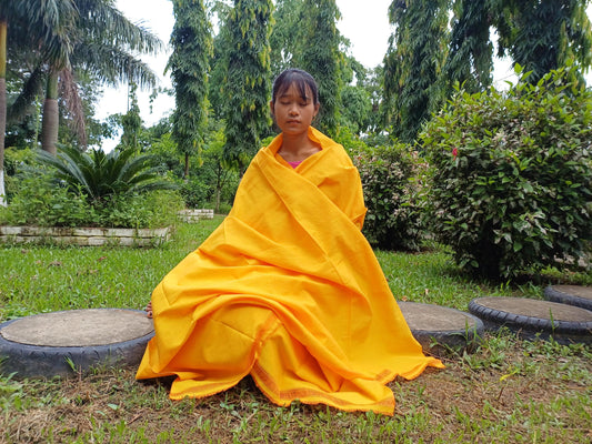 X-Large  Handwoven Pure Organic Cotton Saffron Tibetan Buddhist Monk Meditation Shawl,Indian Cotton Tantrik Wrap,Tibetan Buddhist Prayer Zen