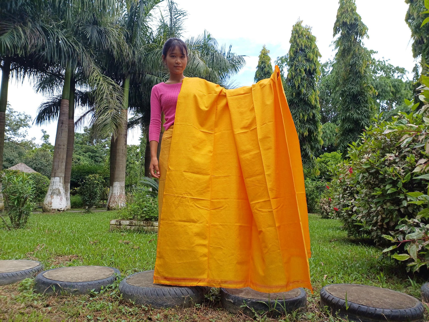 X-Large  Handwoven Pure Organic Cotton Saffron Tibetan Buddhist Monk Meditation Shawl,Indian Cotton Tantrik Wrap,Tibetan Buddhist Prayer Zen