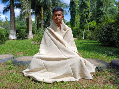 NON-VIONENT Large Traditional Handspun/Handwoven Pure Raw Eri Silk Meditation Shawl, Oversized Peace Silk Shawl,Ethical Silk Prayer Wrap/Zen