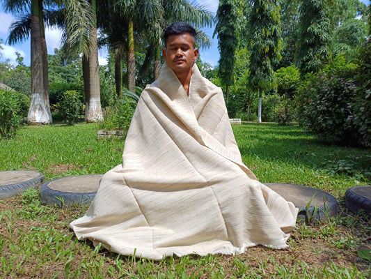 NON-VIONENT Large Traditional Handspun/Handwoven Pure Raw Eri Silk Meditation Shawl, Oversized Peace Silk Shawl,Ethical Silk Prayer Wrap/Zen