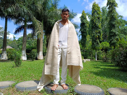 NON-VIONENT Large Traditional Handspun/Handwoven Pure Raw Eri Silk Meditation Shawl, Oversized Peace Silk Shawl,Ethical Silk Prayer Wrap/Zen