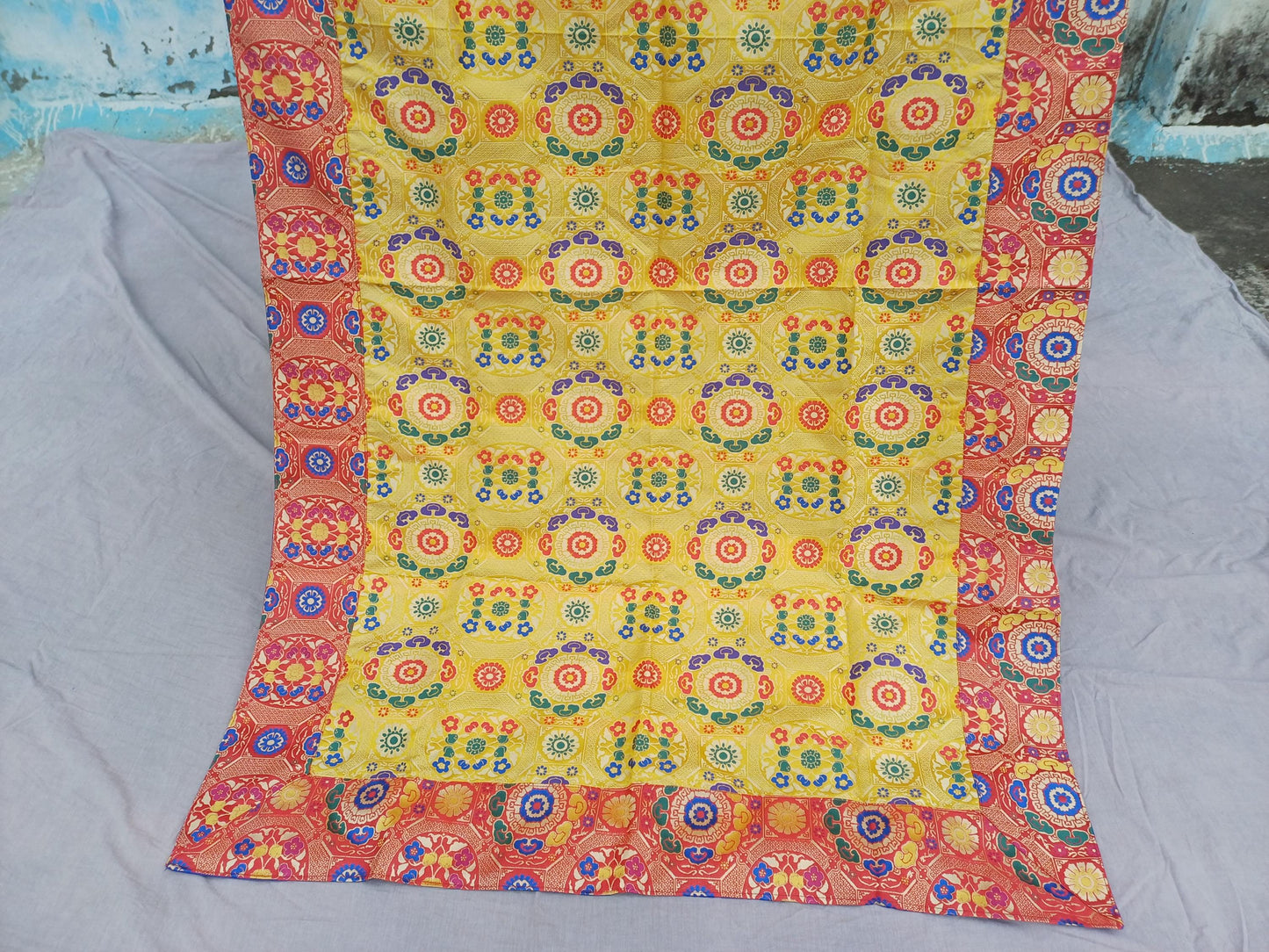 Handmade Multi-Color Tibetan Buddhist Ashtamangala Budha Silk Brocade Tibetan Altar/Shrine Table Cloth,Zen Buddhist Tibetan Table Runner
