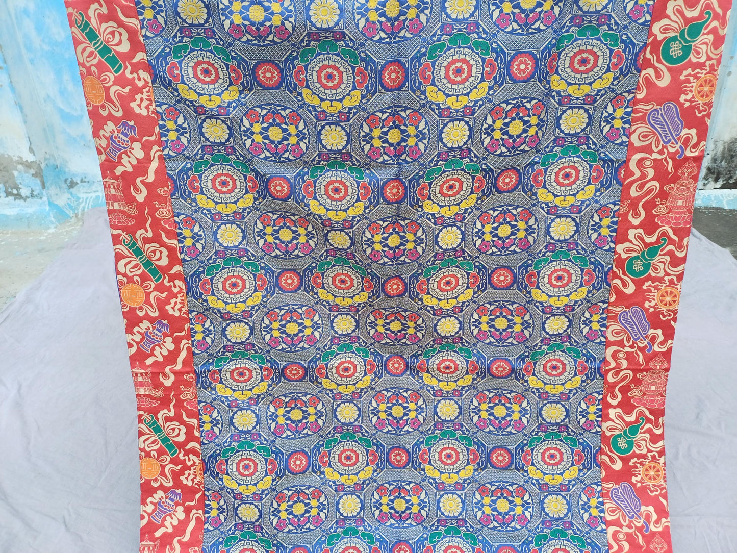Handmade Multi-Color Tibetan Buddhist Ashtamangala Budha Silk Brocade Tibetan Altar/Shrine Table Cloth,Zen Buddhist Tibetan Table Runner