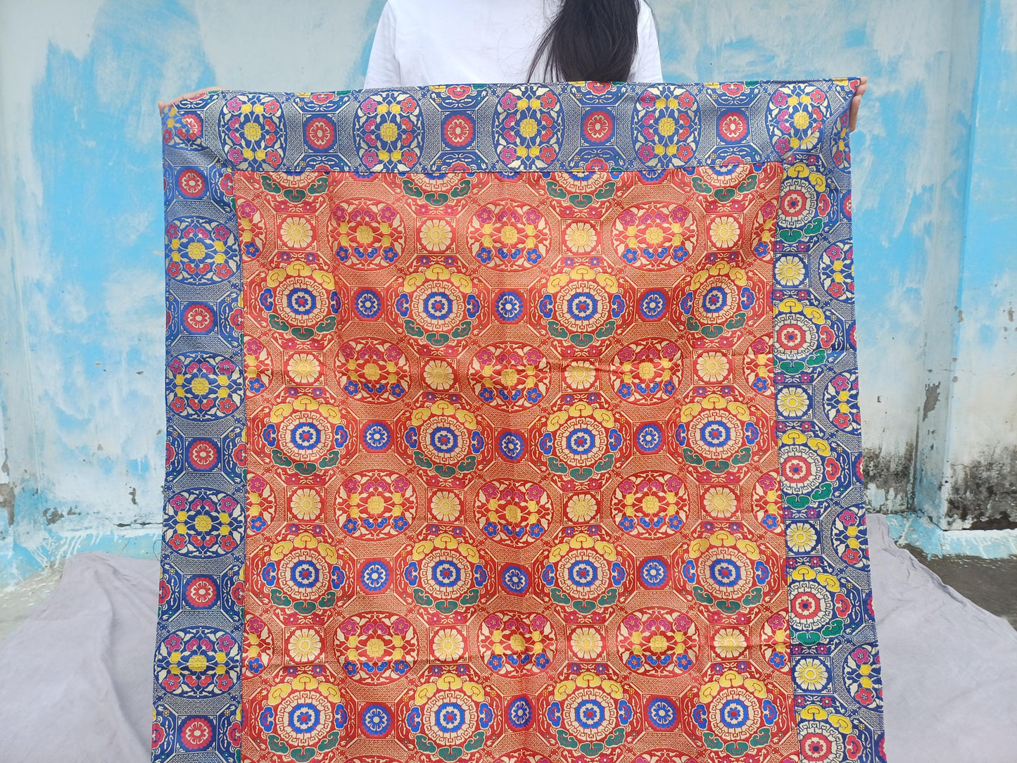 Handmade Multi-Color Tibetan Buddhist Ashtamangala Budha Silk Brocade Tibetan Altar/Shrine Table Cloth,Zen Buddhist Tibetan Table Runner