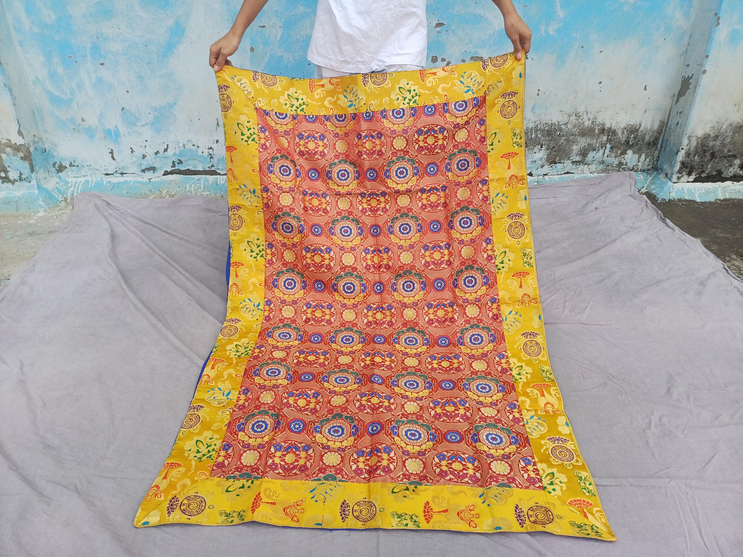 Handmade Multi-Color Tibetan Buddhist Ashtamangala Budha Silk Brocade Tibetan Altar/Shrine Table Cloth,Zen Buddhist Tibetan Table Runner
