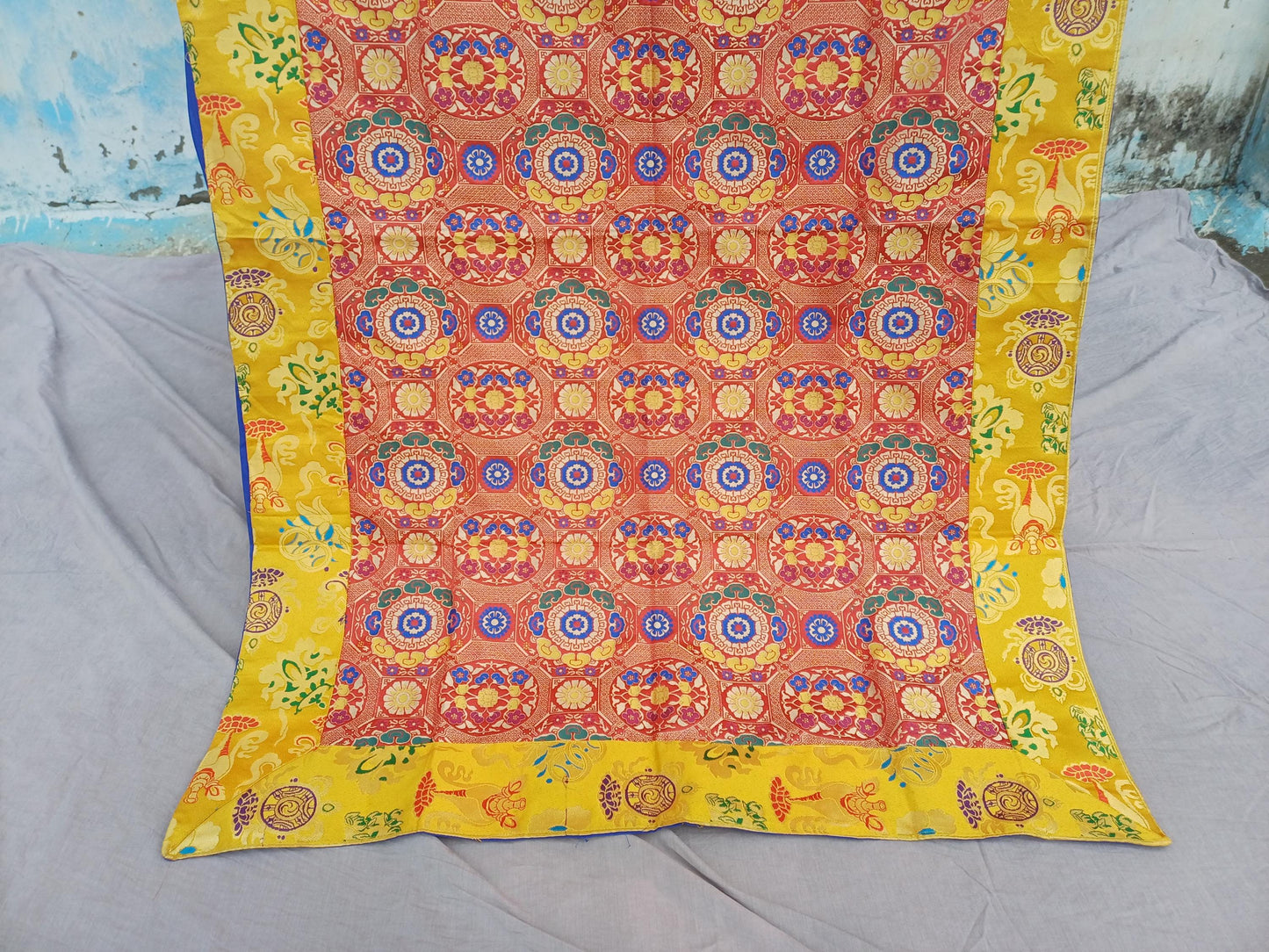 Handmade Multi-Color Tibetan Buddhist Ashtamangala Budha Silk Brocade Tibetan Altar/Shrine Table Cloth,Zen Buddhist Tibetan Table Runner