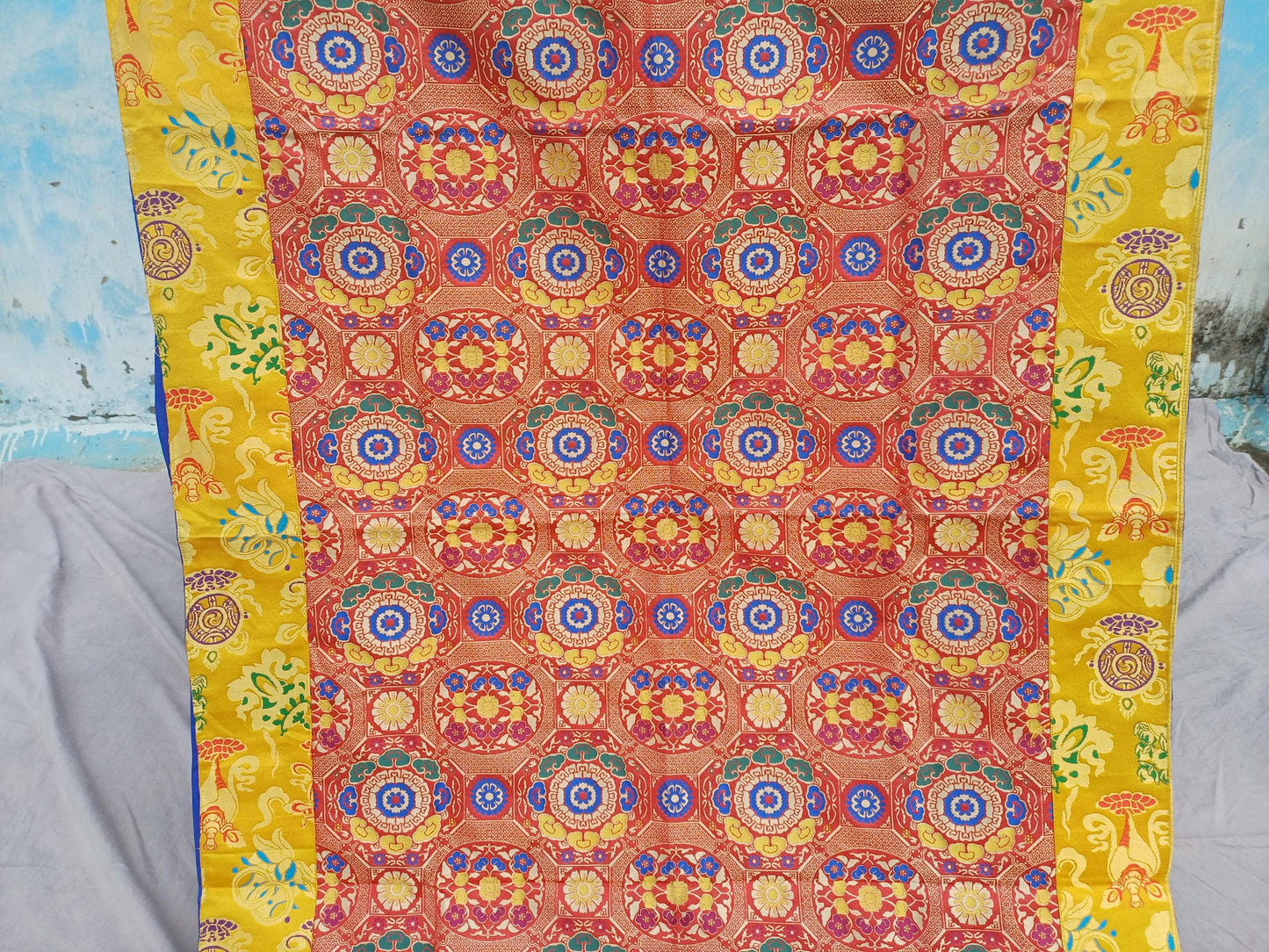 Handmade Multi-Color Tibetan Buddhist Ashtamangala Budha Silk Brocade Tibetan Altar/Shrine Table Cloth,Zen Buddhist Tibetan Table Runner