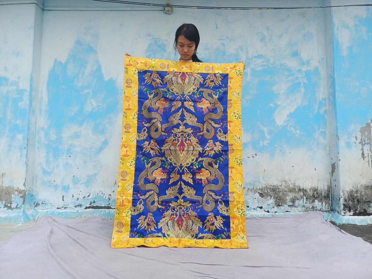 Handmade Multi-Color Tibetan Buddhist Ashtamangala Budha Silk Brocade Tibetan Altar/Shrine Table Cloth,Zen Buddhist Tibetan Table Runner