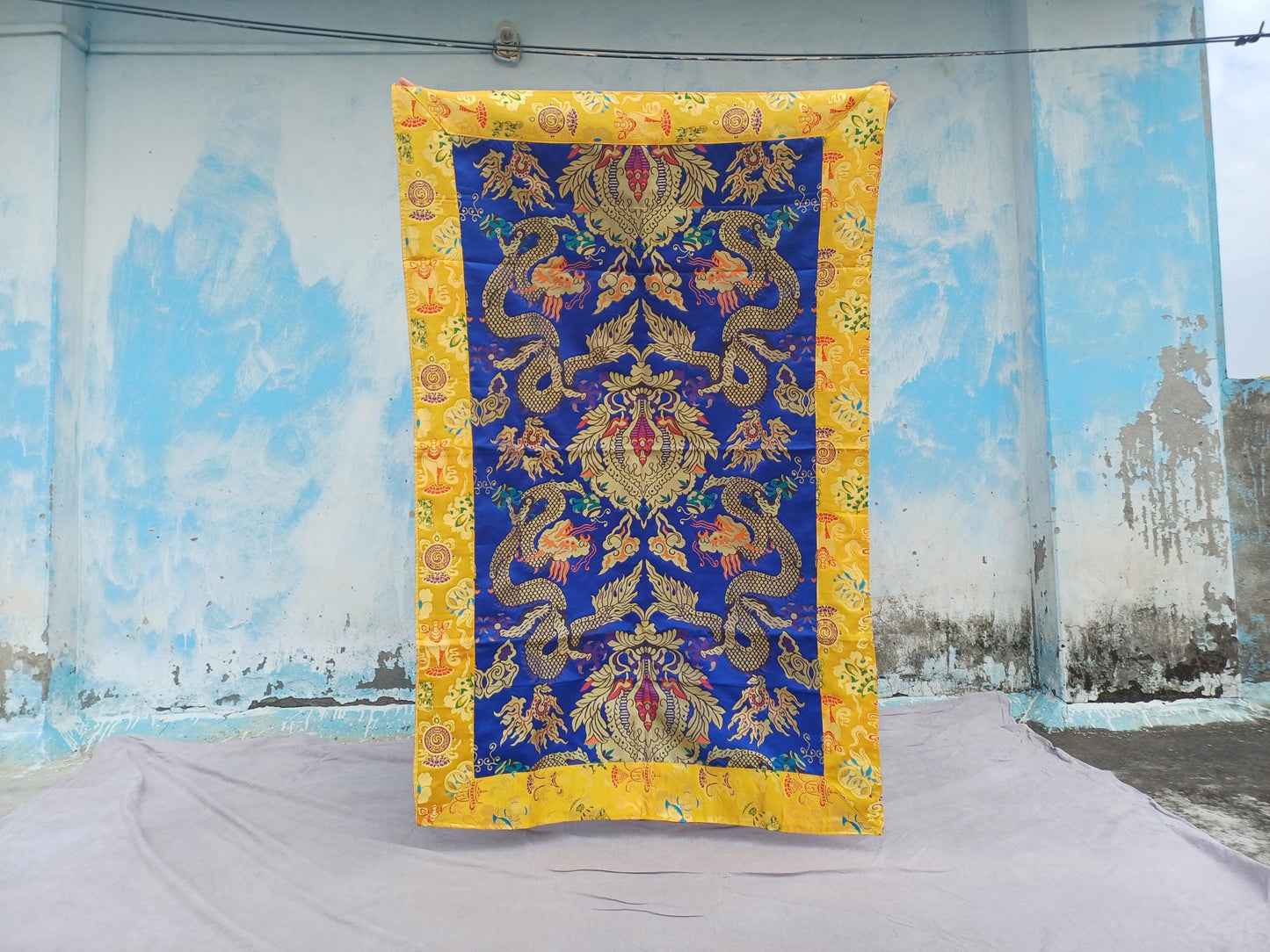 Handmade Multi-Color Tibetan Buddhist Ashtamangala Budha Silk Brocade Tibetan Altar/Shrine Table Cloth,Zen Buddhist Tibetan Table Runner