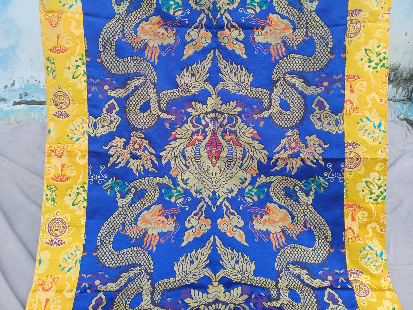 Handmade Multi-Color Tibetan Buddhist Ashtamangala Budha Silk Brocade Tibetan Altar/Shrine Table Cloth,Zen Buddhist Tibetan Table Runner