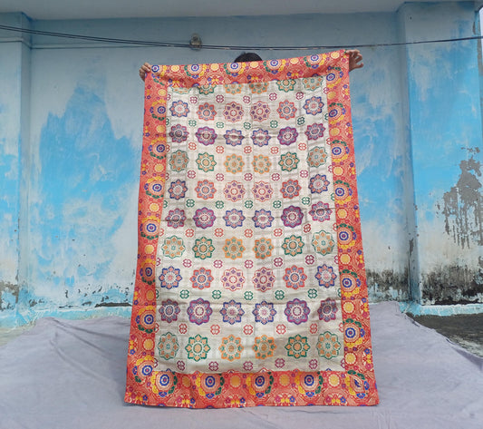 Handmade Multi-Color Tibetan Buddhist Ashtamangala Vajra Dorje Silk Brocade Altar/Shrine Table Cloth,Double Dorje Zen Buddhist Home Decore