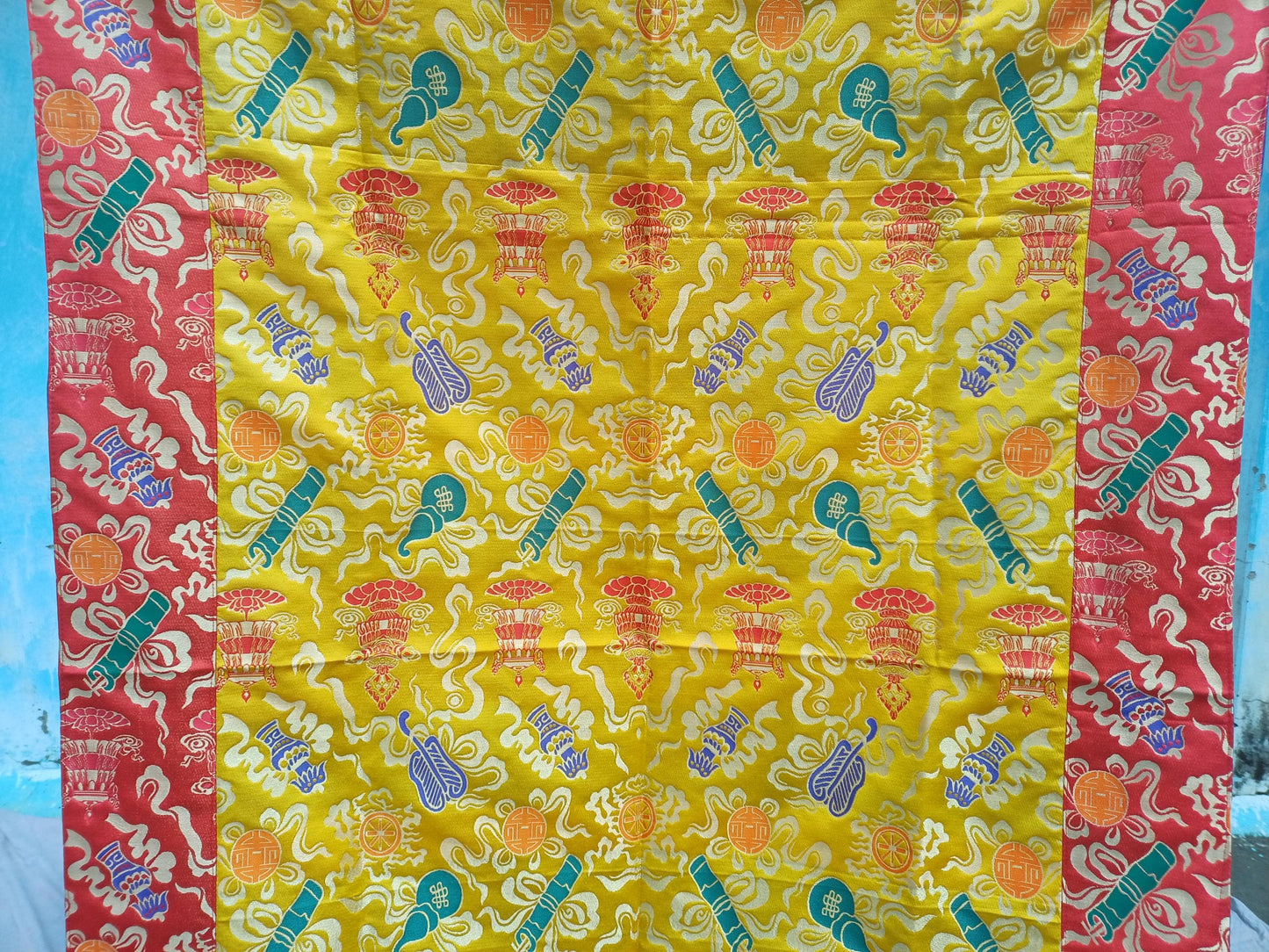 Handmade Multi-Color Tibetan Buddhist Ashtamangala Budha Silk Brocade Tibetan Altar/Shrine Table Cloth,Zen Buddhist Tibetan Table Runner