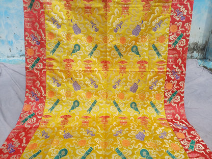 Handmade Multi-Color Tibetan Buddhist Ashtamangala Budha Silk Brocade Tibetan Altar/Shrine Table Cloth,Zen Buddhist Tibetan Table Runner