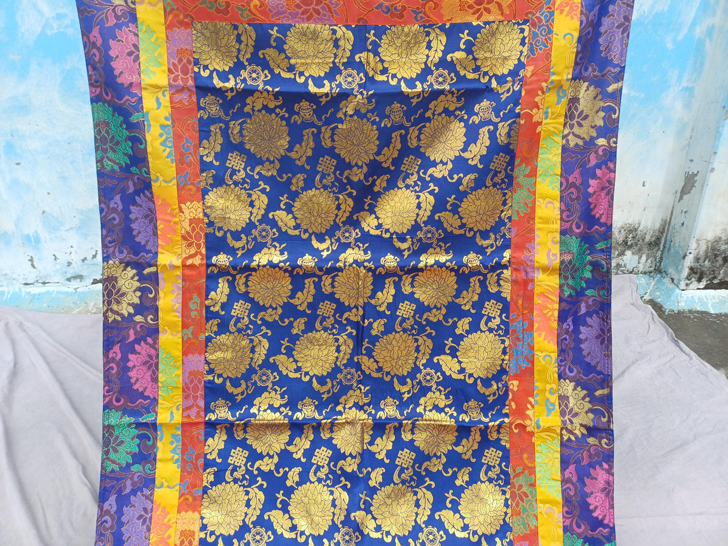 Handmade Multi-Color Tibetan Buddhist Ashtamangala Budha Silk Brocade Tibetan Altar/Shrine Table Cloth,Zen Buddhist Tibetan Table Runner