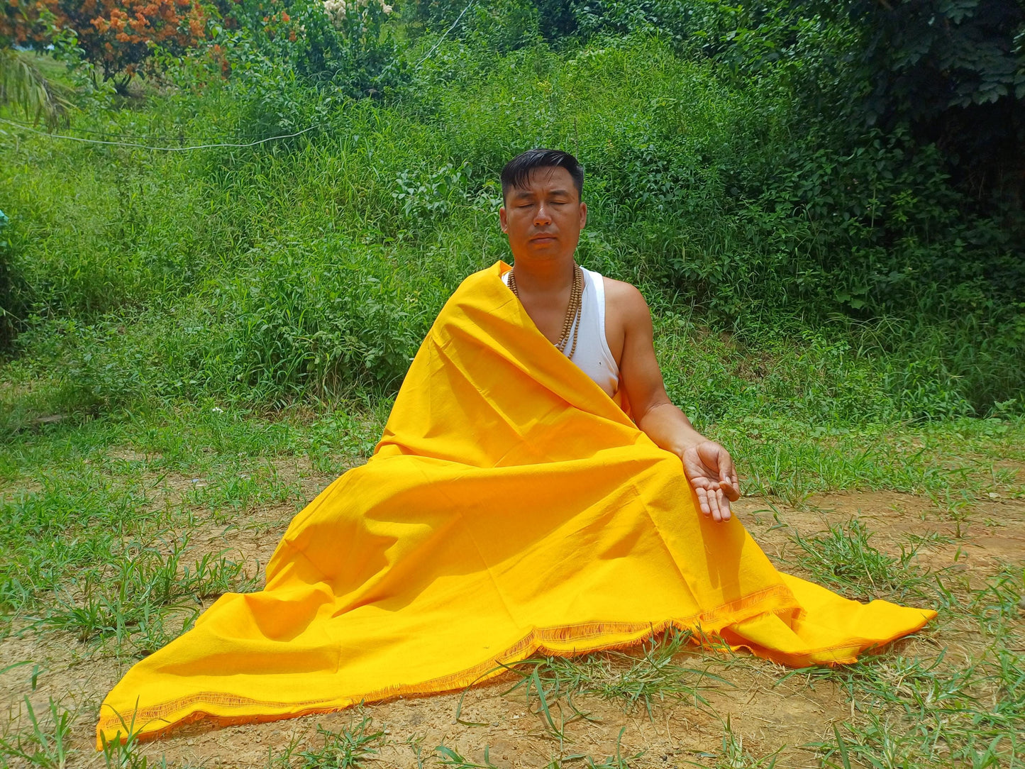 X-Large Handwoven Pure Organic Cotton Saffron Yellow Tibetan Buddhist Monk Meditation Shawl,Indian Cotton Tantrik Wrap,Tibetan Prayer Zen