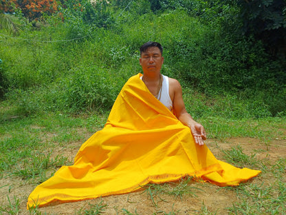 X-Large Handwoven Pure Organic Cotton Saffron Yellow Tibetan Buddhist Monk Meditation Shawl,Indian Cotton Tantrik Wrap,Tibetan Prayer Zen
