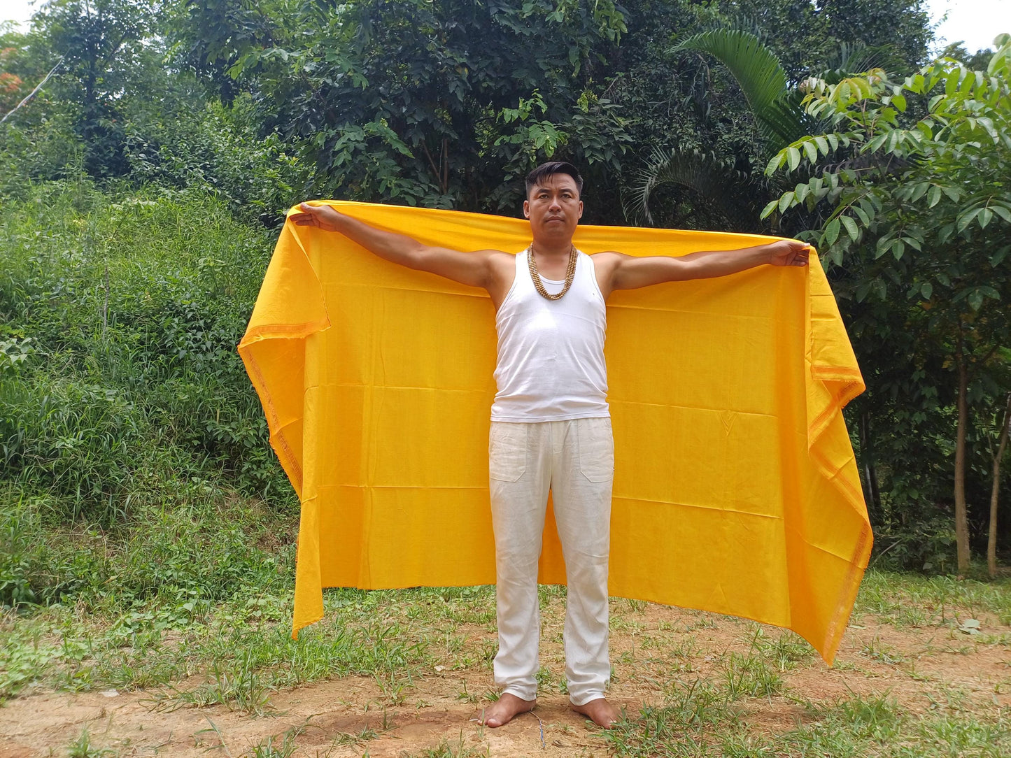 X-Large Handwoven Pure Organic Cotton Saffron Yellow Tibetan Buddhist Monk Meditation Shawl,Indian Cotton Tantrik Wrap,Tibetan Prayer Zen