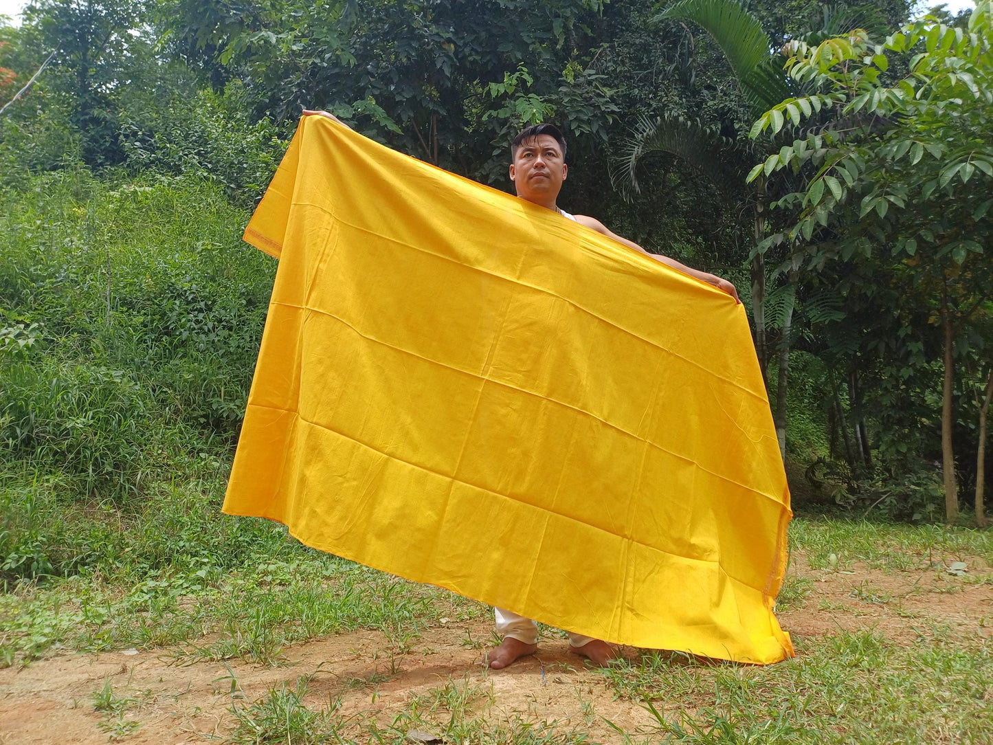 X-Large Handwoven Pure Organic Cotton Saffron Yellow Tibetan Buddhist Monk Meditation Shawl,Indian Cotton Tantrik Wrap,Tibetan Prayer Zen