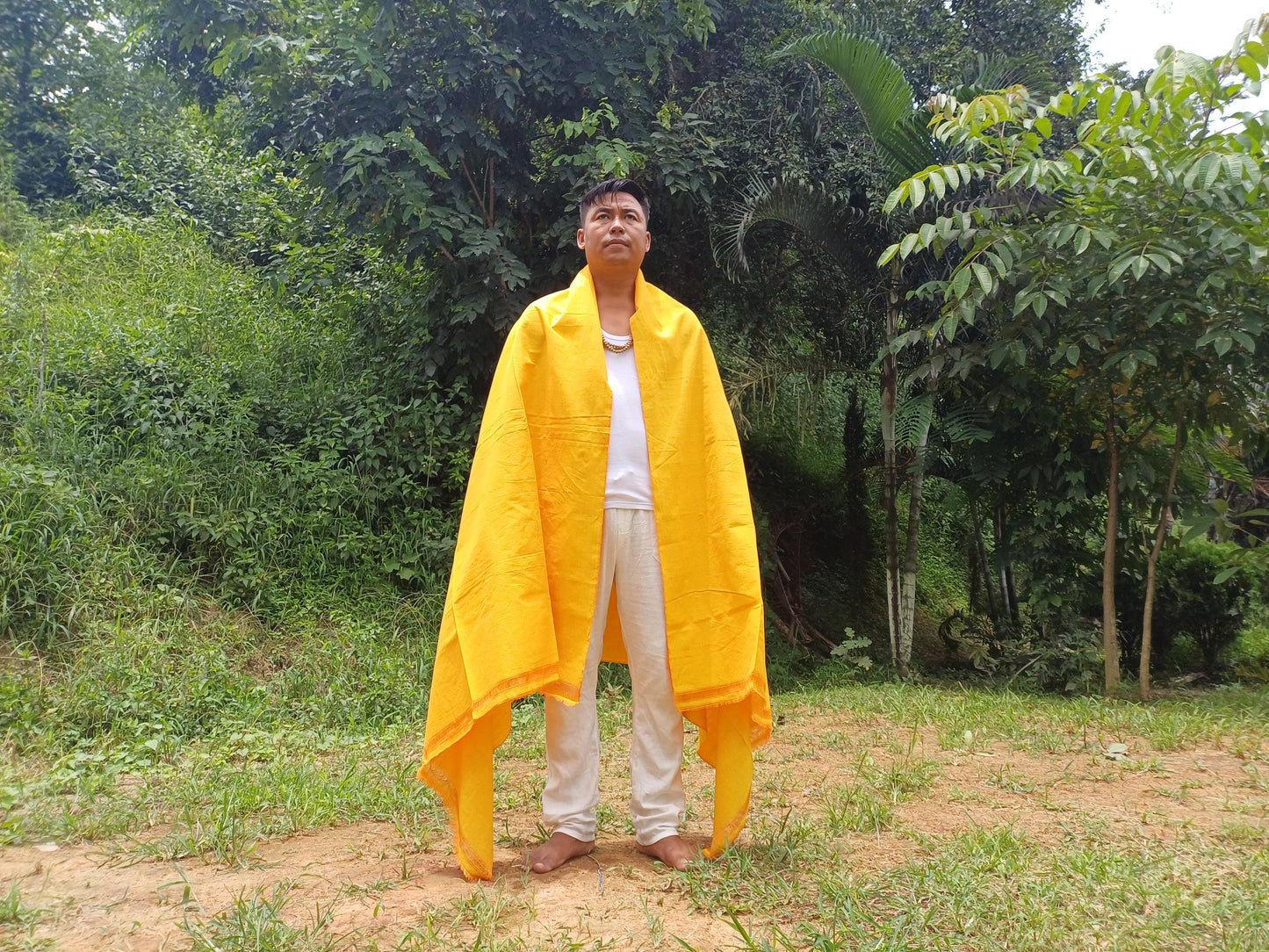 X-Large Handwoven Pure Organic Cotton Saffron Yellow Tibetan Buddhist Monk Meditation Shawl,Indian Cotton Tantrik Wrap,Tibetan Prayer Zen