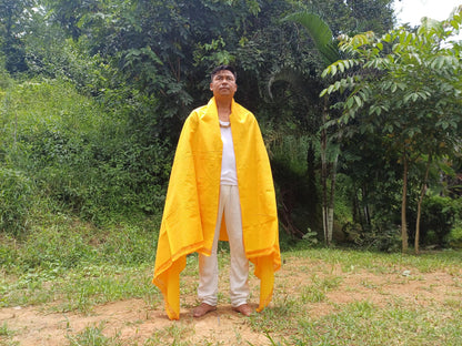 X-Large Handwoven Pure Organic Cotton Saffron Yellow Tibetan Buddhist Monk Meditation Shawl,Indian Cotton Tantrik Wrap,Tibetan Prayer Zen