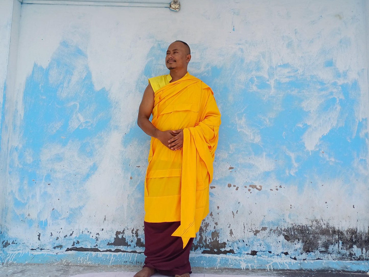 Dalai Lama Yellow Saffron Tibetan Prayer Wrap/ Cape/Cloak,Tibetan Monk Chogu Shawl,