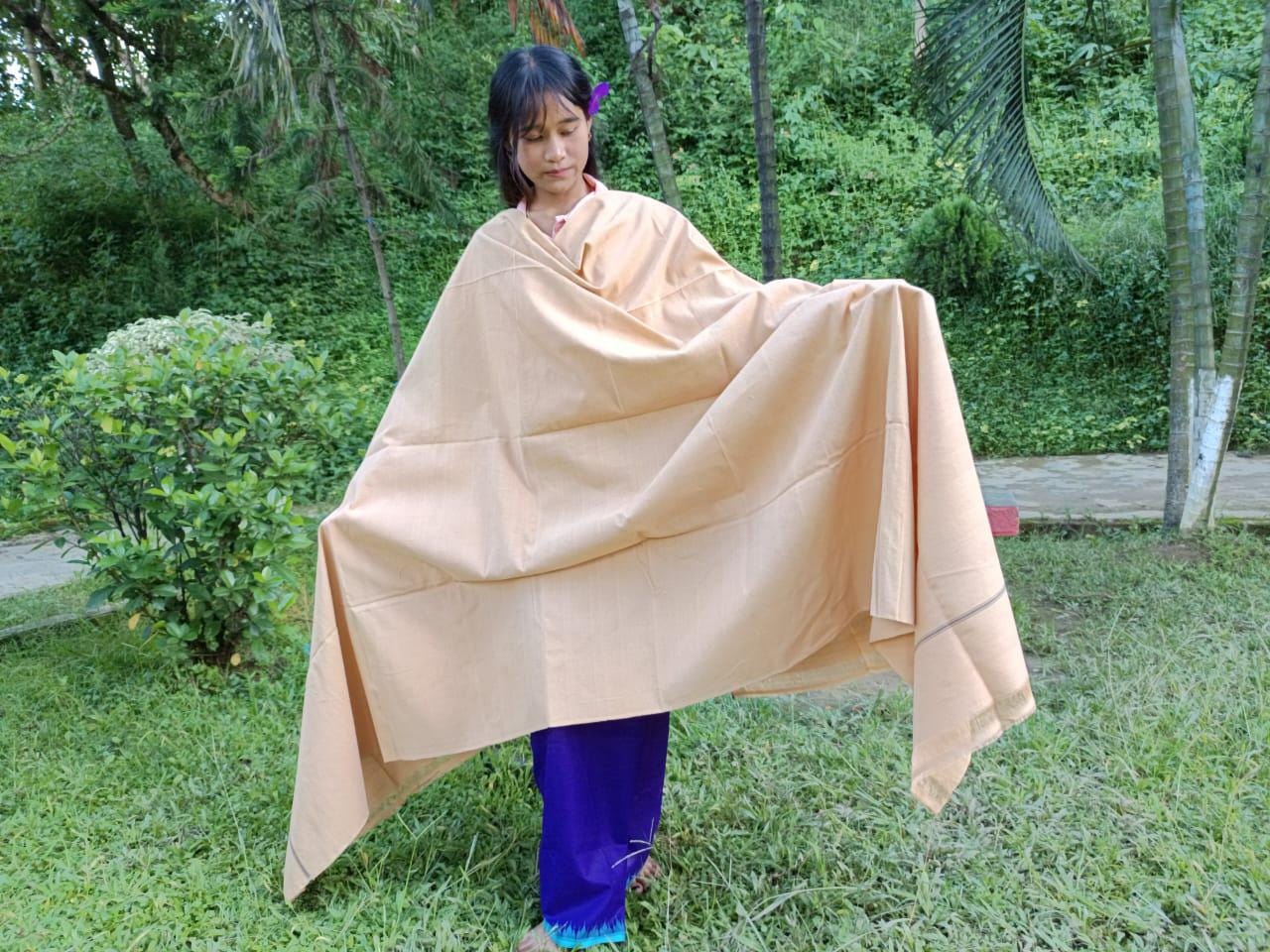 MINAKSHI Large Handwoven Organic Cotton White Tibetan Buddhist Monk Meditation Shawl,Indian Cotton Tantrik Wrap,Buddhist Prayer Zen