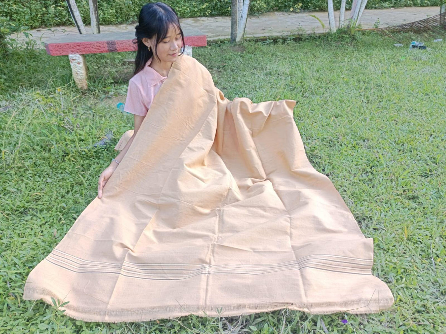 YOGINI Large Handwoven Pure Organic Cotton Beige Tibetan Buddhist Meditation Shawl,Indian Khadi Cotton Tantrik Wrap,Buddhist Prayer Zen